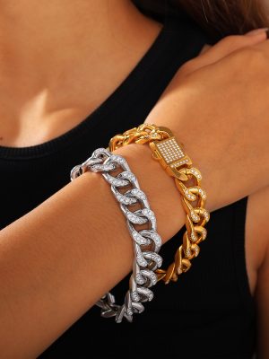 Hip Hop Cuban Inlaid Zircon Bracelet Stainless Steel 18K Gold Plating High Quality Heavy Industry