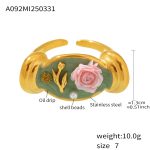 color: A092-Gold Pink Rose Flower Ring / size: US 7