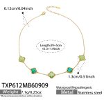 color: TXP612-Green Cracked Ice Stone Flower Gold Necklace -39+5cm
