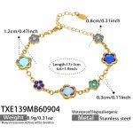 color: TXE139-Blue Zircon Flower Gold Bracelet -17+5cm