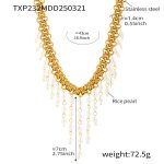 color: TXP232-Gold Shell Pearl Long Style Necklace 43cm