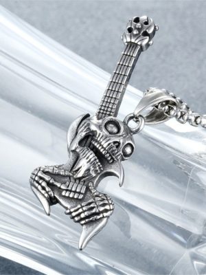 Ethnic Skull Guitar Horror Vintage Motorcycle Pendant Stainless Steel Men's and Women's Necklaces Sweater Chain Motorcycle Accessories