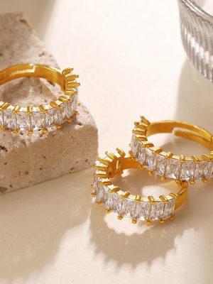 Light Luxury Cube Sugar Zircon Half Ring Stackable Ring Adjustable Ring 18K Gold Plating Stainless Steel Advanced Female