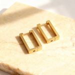 Simple Geometry Rectangle Stainless Steel Ear Clip Plated 18K Real Gold Graceful Earrings Commuter Essential