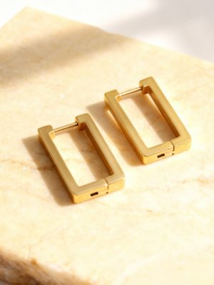 Simple Geometry Rectangle Stainless Steel Ear Clip Plated 18K Real Gold Graceful Earrings Commuter Essential