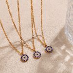 Devil's Eye Necklace Women's High-Grade Stainless Steel round Zircon-Inlaid Pendant Clavicle Chain
