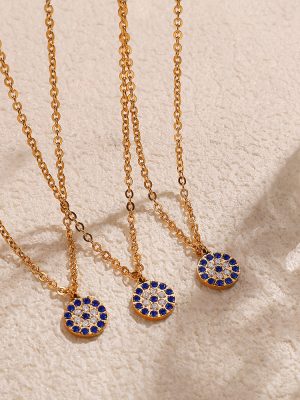Devil's Eye Necklace Women's High-Grade Stainless Steel round Zircon-Inlaid Pendant Clavicle Chain