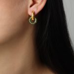 color: F370-Green Rhinestone Gold Earrings