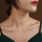 color: P541-Gold Big Small Rose Necklace 32+5cm