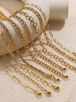 Hip Hop Stainless Steel Necklace Ornament 18K Gold Plated Multiple Chain Set
