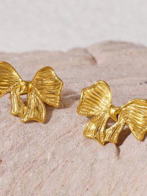 Light Luxury Bow Earrings Earrings Line Design Elegant Stainless Steel Gold Plated Women