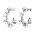 color: Set with Stone Pearl Stud Earrings Steel Color