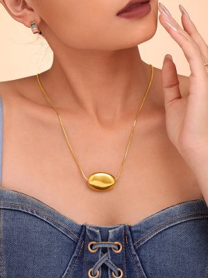 Double-Layer Twin Necklace Ins Large Bean-Shaped Pendant Clavicle Stainless Steel 18K Gold Plated Jewelry