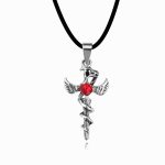 color: Red Rhinestone with Leather Cord