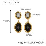 color: F957-Black Faceted Stone Gold Earrings