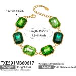 color: TXE591-Green Color Cube Glass Stone Gold Bracelet -19+5cm