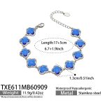 color: TXE611-Blue Glass Stone Flower Steel Color Bracelet -17+5cm