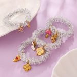 Gentle DIY Clover Flower Pendant Transparent Crystal Elastic Hair Ring Fairy Hair Accessory for Ponytail