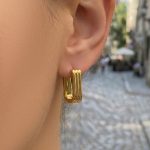 Minimalist Stainless Steel U-Shaped Earrings 18K Real Gold Color Retaining All-Match Commute Light Luxury High-Grade Earrings for Women