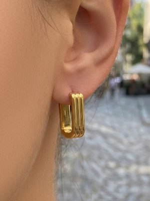 Minimalist Stainless Steel U-Shaped Earrings 18K Real Gold Color Retaining All-Match Commute Light Luxury High-Grade Earrings for Women