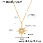 color: P1310-Gold Star Zircon Necklace 40+5cm