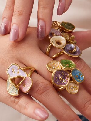 Exaggerated Lotus Leaf Colorful Oil Necklace Stainless Steel Gold-Plated Women's Non-Fading Ring Ornament