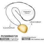 color: P658-Black Leather Cord Gold Necklace -86cm