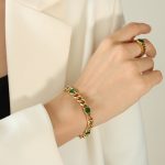 color: E363-Gold Green Zircon Bracelet -15+5cm