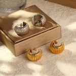 French Style Stainless Steel Geometric Earrings 18K Gold Vintage Earrings Women