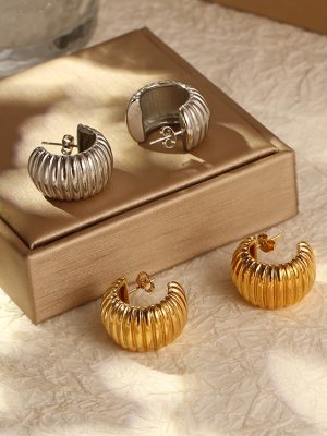 French Style Stainless Steel Geometric Earrings 18K Gold Vintage Earrings Women