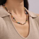 Bohemian Grid Dopamine Freshwater Pearl Natural Stone Beaded Necklace Bracelet Stainless Steel Summer Jewelry Set