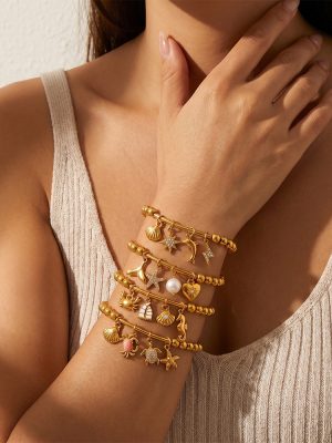 Summer Beach Ocean Starfish Shell DIY Pendant Ball Bracelet Plated 18K Gold Can Be Twin Jewelry