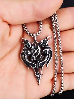 Nordic Viking Gemini Bearing Sword Men's Pendant Necklace Accessories Long Jewelry