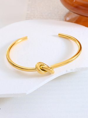 Elegant Personality Thick and Thin Open Knotted Bracelet Stainless Steel 18K Gold Plating Non-Fading Ornament