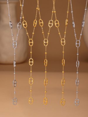 Tassel Japanese-Style Long Clavicle Necklace Double-Layer Chain Elegant High-Grade Stainless Steel 18K Gold Accessories