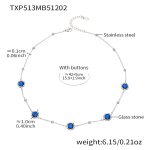 color: TXP513-Blue Color Glass Stone Steel Color Necklace 42+5cm