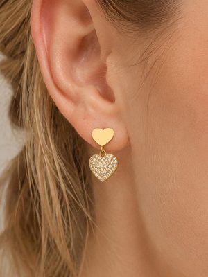 Love Pendant Earrings Female Stainless Steel Plated 18K Gold Full Zircon Ear Stud Earring Ornament