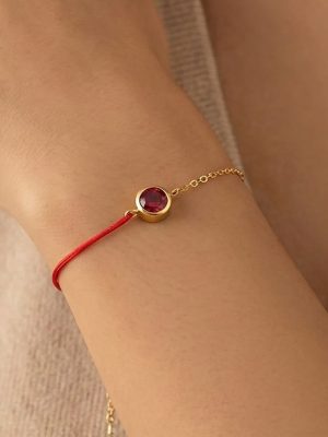Single Sparking Zirconium Red Rope Chain Stitching Bracelet 18K Gold Plating Simple Couple Bracelet