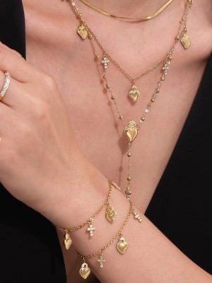 Fully Jeweled Loving Heart Cross 5A Zircon Long Tassel Necklace Bracelet Stainless Steel Design Women's Suit