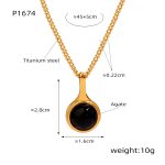 color: P1674-Gold Agate Pendant Necklace -45+5cm