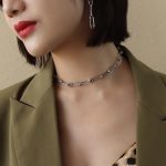 color: P1046-Brooch Pin Splice Steel Color Necklace 34+5cm
