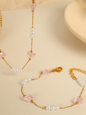New Product Creative Ornament Handmade Chain Women's All-Match Simple Clavicle Chain Drop Oil Butterfly Pearl Necklace Set Women's