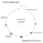 color: TXP513-Mixed Green Glass Stone Steel Color Necklace 42+5cm