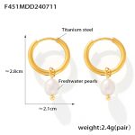 color: F451-Gold White Freshwater Pearl Earrings