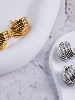 Cold Simple Personality Geometric Lines Stitching Design Ear Studs Stainless Steel Gold-Plated Earrings for Women