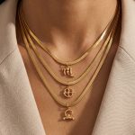 Retro Diamonds Twelve Constellation Pendant Snake Bones Chain Necklace Plated 18K Gold and Daylight Color Often Twin Necklace