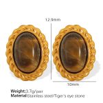 color: EH336 Tiger Eye Gold Stud Earrings