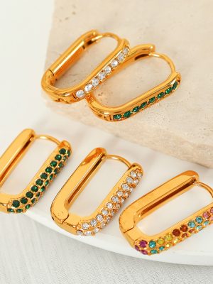 Earrings Stainless Steel Electroplating Geometric Design Oval Ear Ring Eardrop Earring to Make round Face Thin-Looked Women