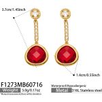 color: F1273-Red Color Glass Stone Gold Earrings