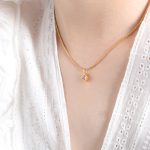 color: P1558-Gold Pink Glass Stone Necklace -40+5cm